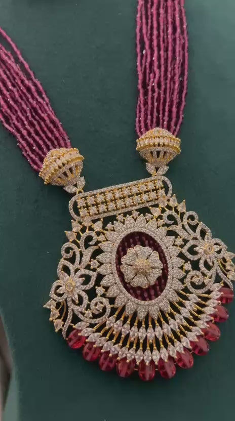 Ruby Beads & Diamond Look Necklace Set – Bridal Party Wear Jewellery